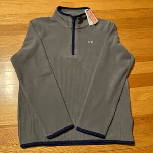 Vineyard Vines Gray Harbor Grid Fleece Half-Zip with Navy Trim